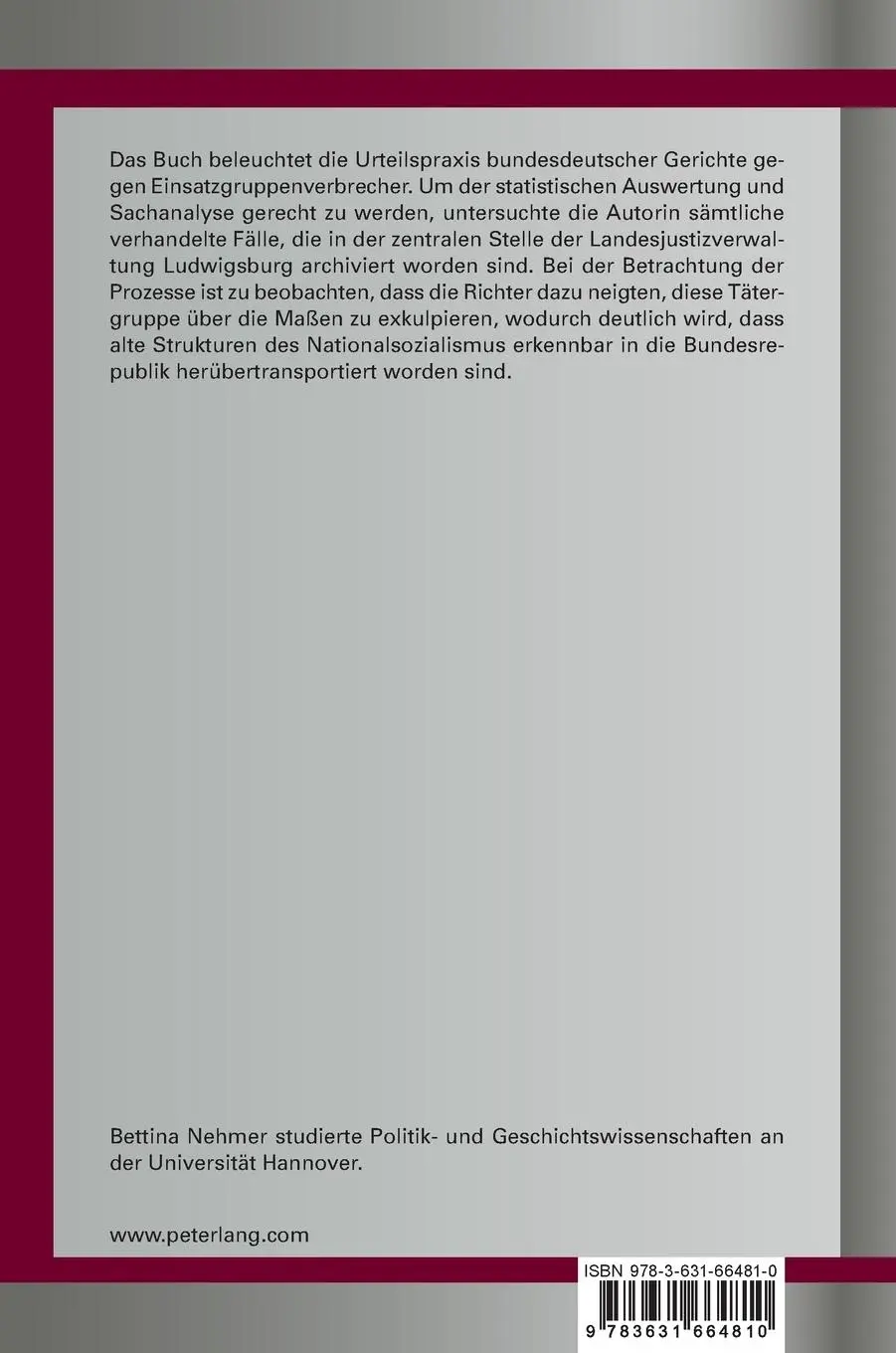 Rückseite: 9783631664810 | Das Problem der Ahndung von Einsatzgruppenverbrechen durch die...