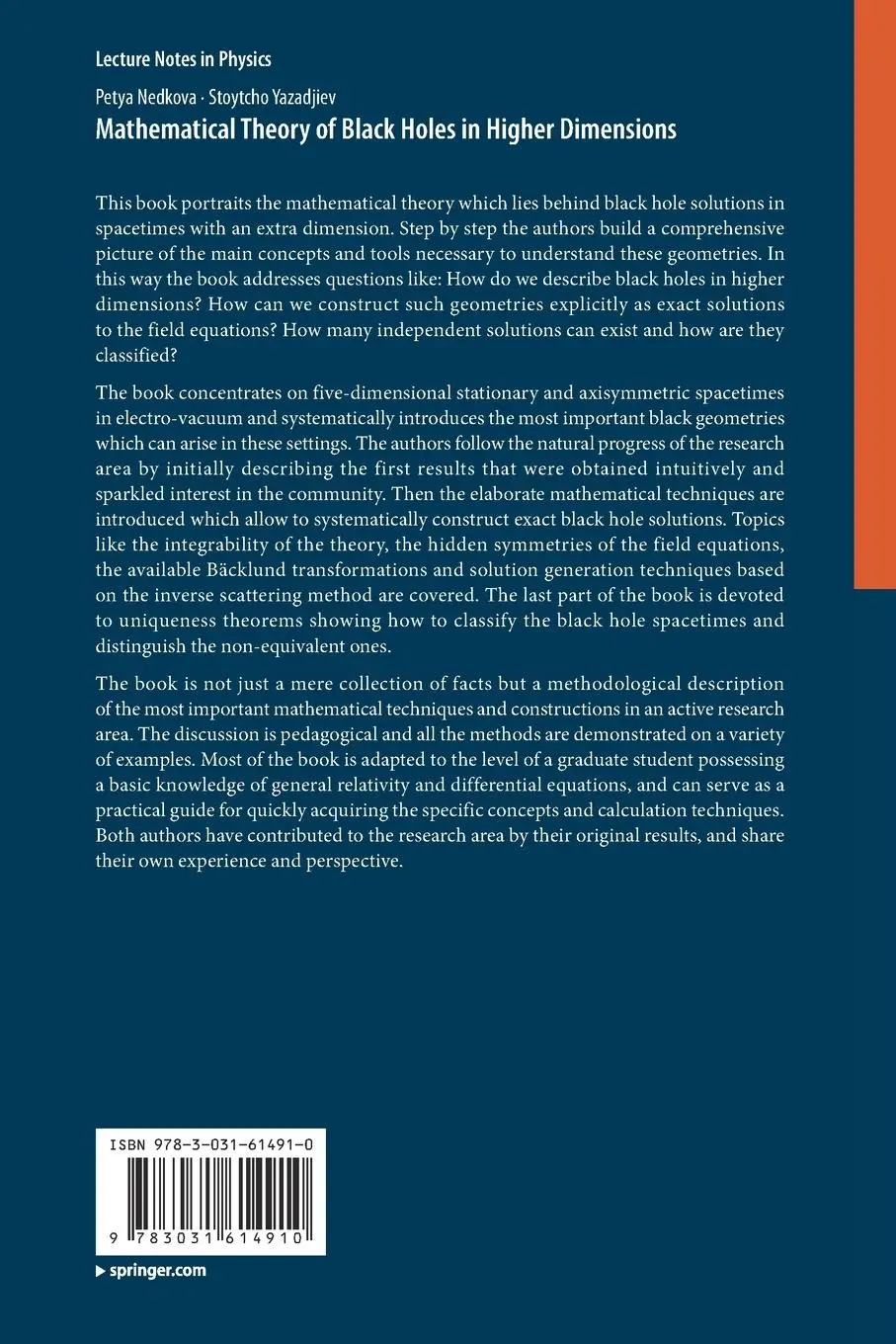 Rückseite: 9783031614910 | Mathematical Theory of Black Holes in Higher Dimensions | Taschenbuch