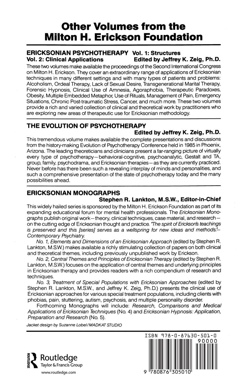 Rückseite: 9780876305010 | Developing Ericksonian Therapy | A State Of The Art | Zeig (u. a.)