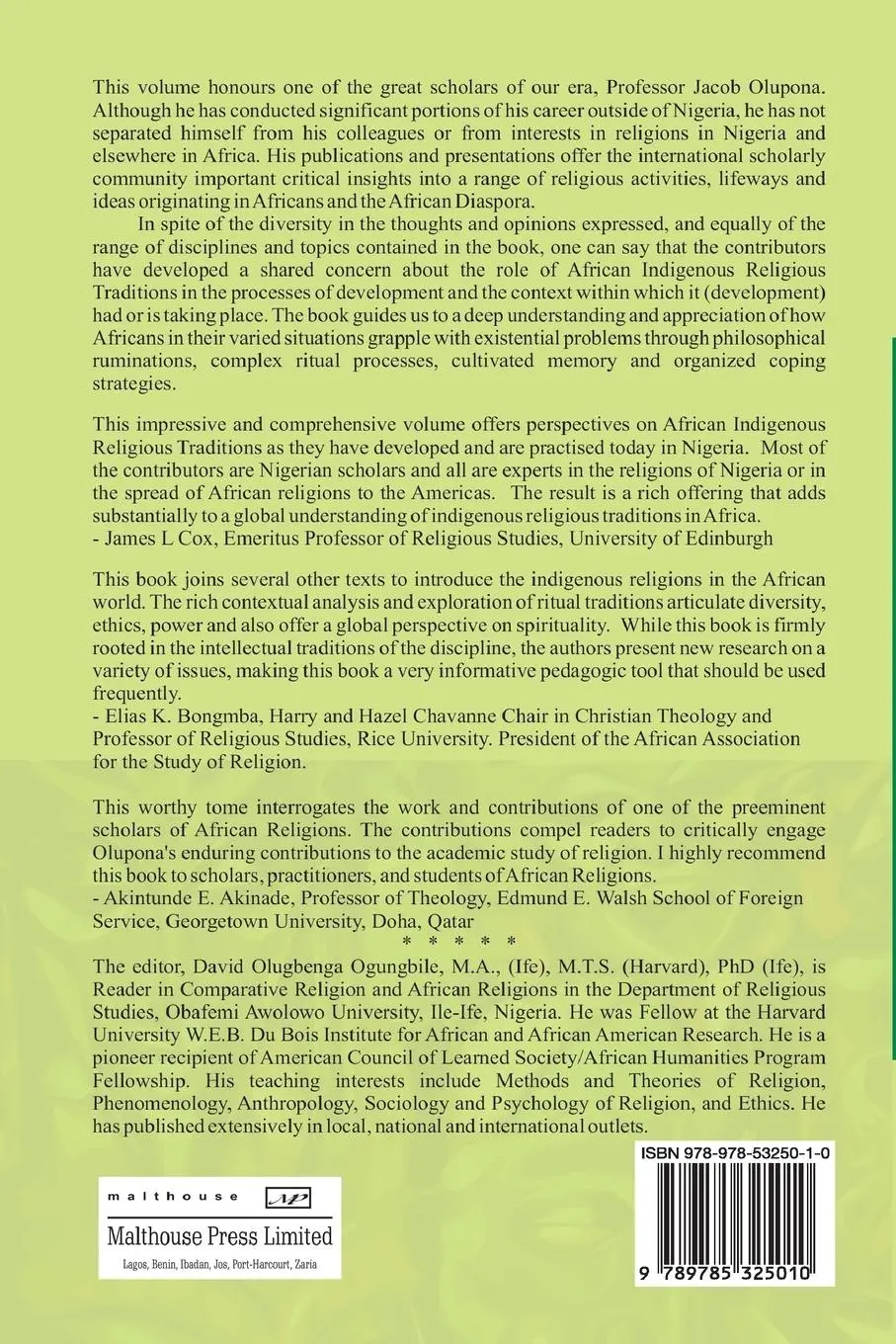 Rückseite: 9789785325010 | African Indigenous Religious Traditions in Local and Global Contexts