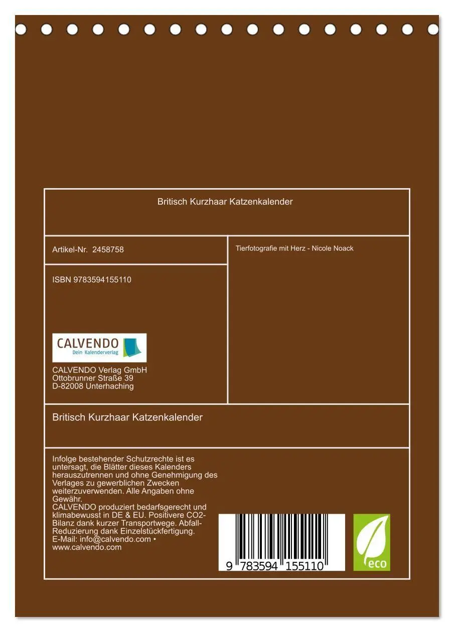 Bild: 9783594155110 | Britisch Kurzhaar Katzenkalender (Tischkalender 2027 DIN A5 hoch),...