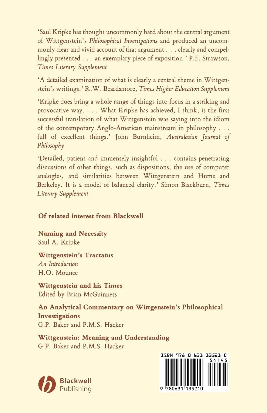 Rückseite: 9780631135210 | Wittgenstein on Rules and Private Language | An Elementary Exposition