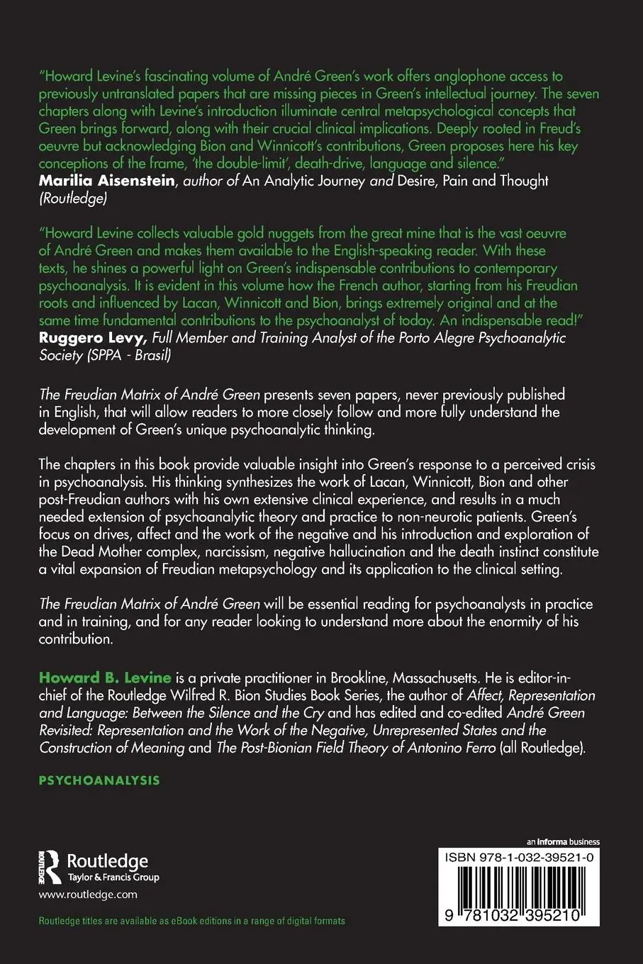 Rückseite: 9781032395210 | The Freudian Matrix of ¿André Green | Howard B. Levine | Taschenbuch
