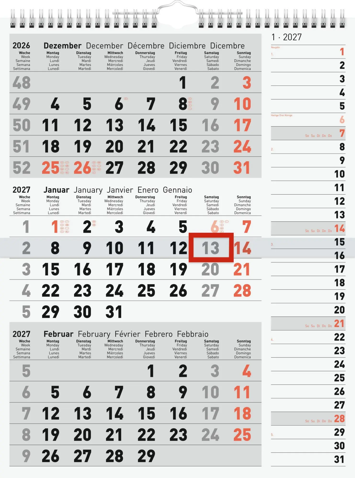 Cover: 4003273795310 | rido/idé 7033330007 3-Monatskalender 2027 grau, 300×390 mm | Buch