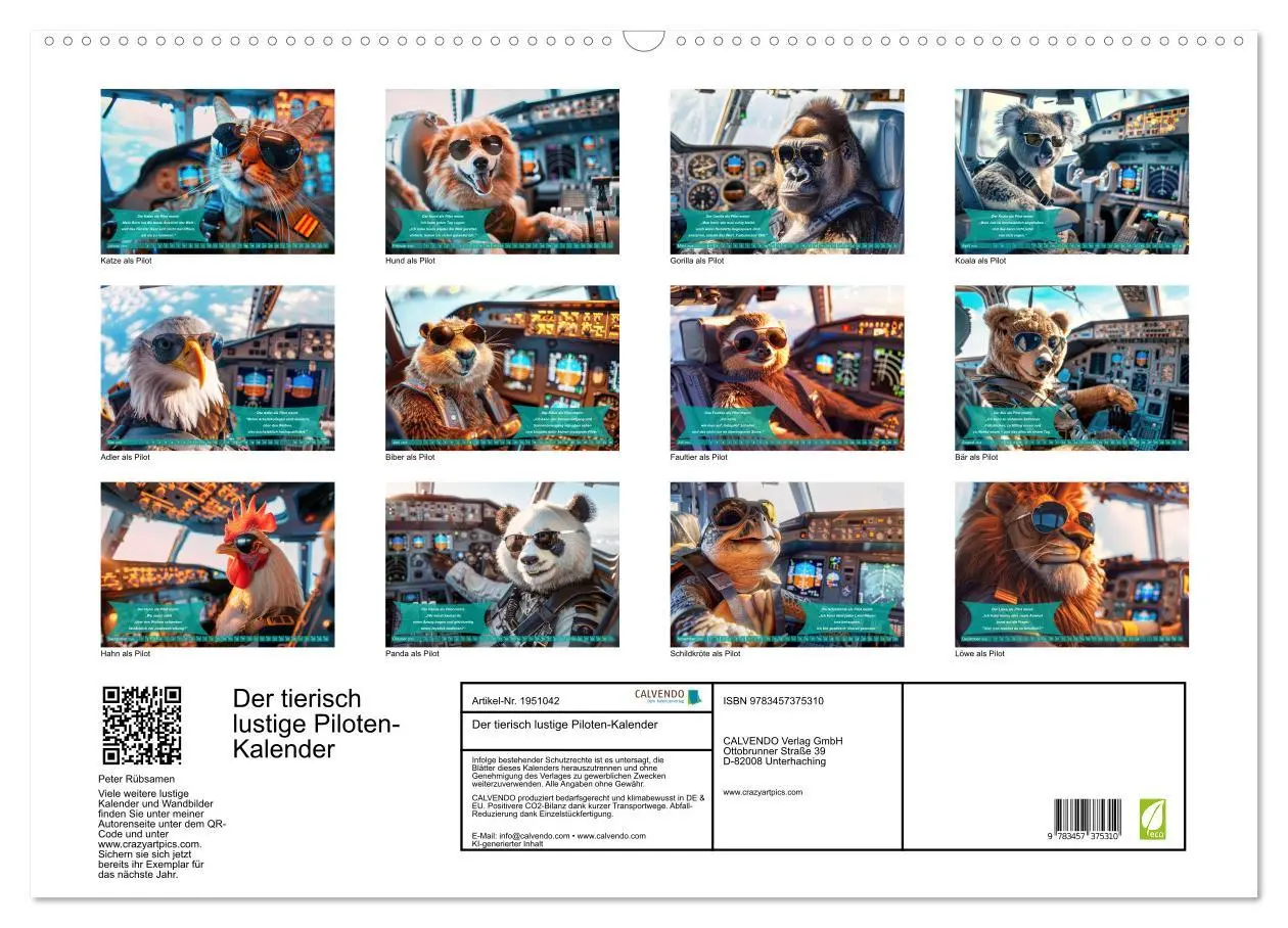 Bild: 9783457375310 | Der tierisch lustige Piloten-Kalender (Wandkalender 2026 DIN A2...