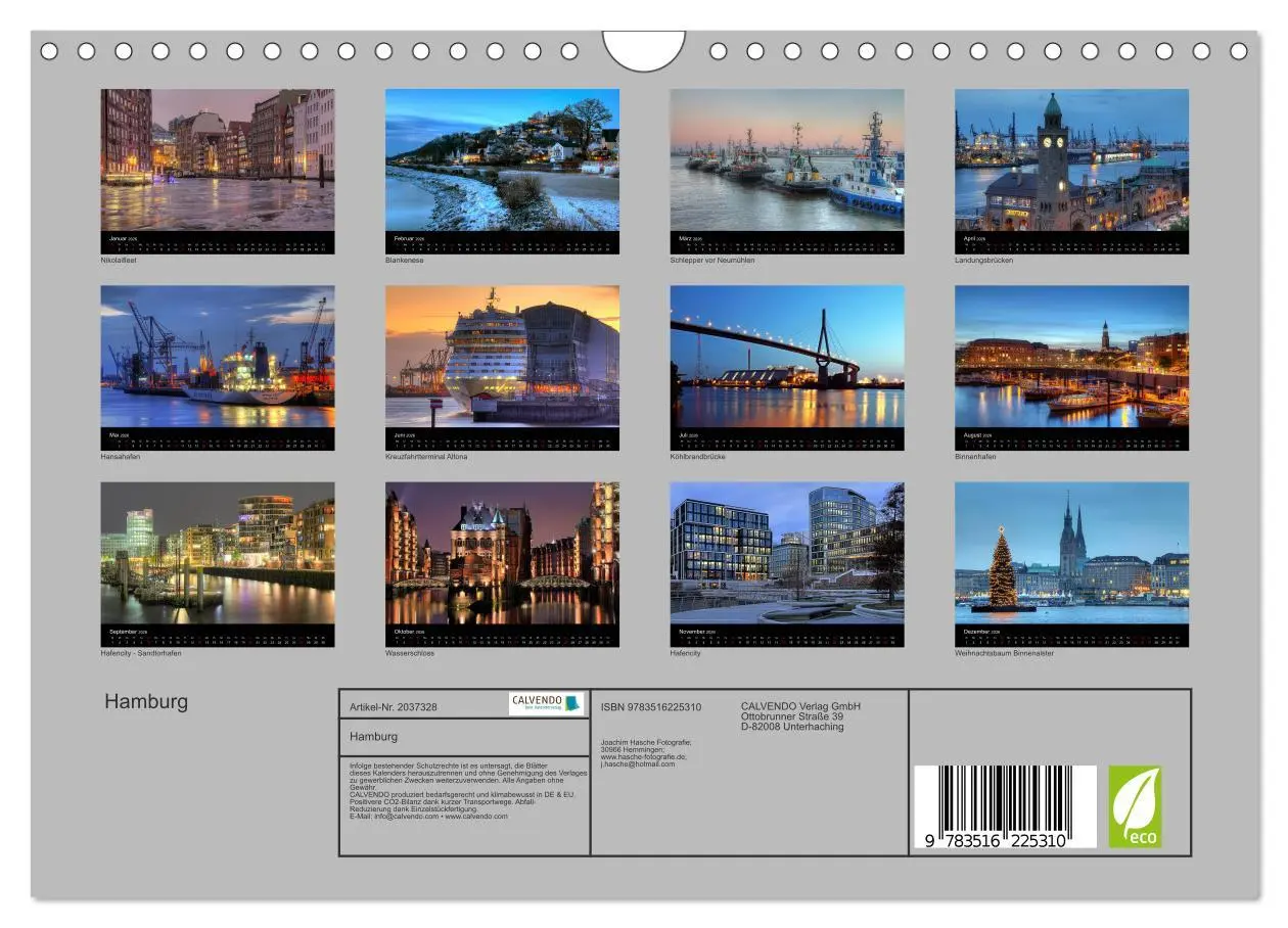 Bild: 9783516225310 | Hamburg (Wandkalender 2026 DIN A4 quer), CALVENDO Monatskalender
