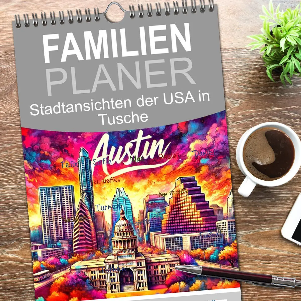 Bild: 9783516605310 | Familienplaner 2026 - Stadtansichten der USA in Tusche mit 5...