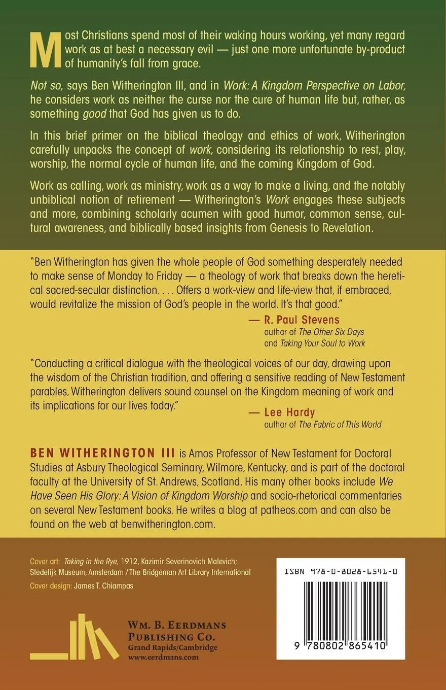 Rückseite: 9780802865410 | Work | A Kingdom Perspective on Labor | Ben Witherington | Taschenbuch