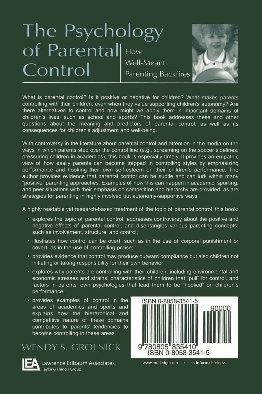 Rückseite: 9780805835410 | The Psychology of Parental Control | Wendy S. Grolnick | Taschenbuch