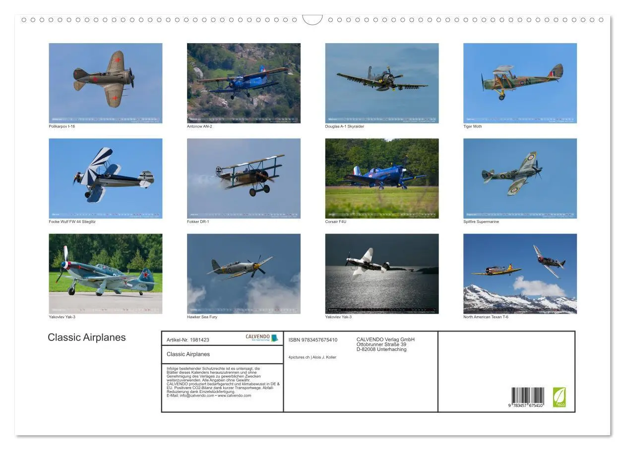 Bild: 9783457675410 | Classic Airplanes (Wandkalender 2026 DIN A2 quer), CALVENDO...