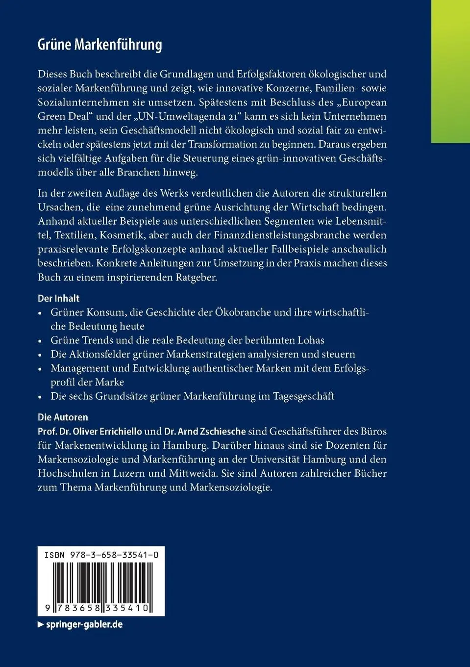 Rückseite: 9783658335410 | Grüne Markenführung | Arnd Zschiesche (u. a.) | Taschenbuch | xxi