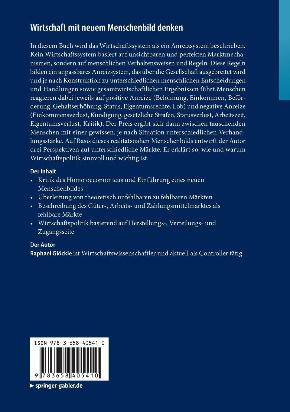 Rückseite: 9783658405410 | Wirtschaft mit neuem Menschenbild denken | Raphael Glöckle | Buch