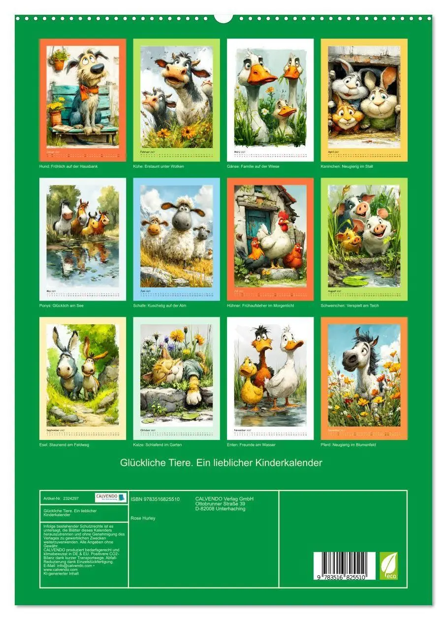 Bild: 9783516825510 | Glückliche Tiere. Ein lieblicher Kinderkalender (hochwertiger...