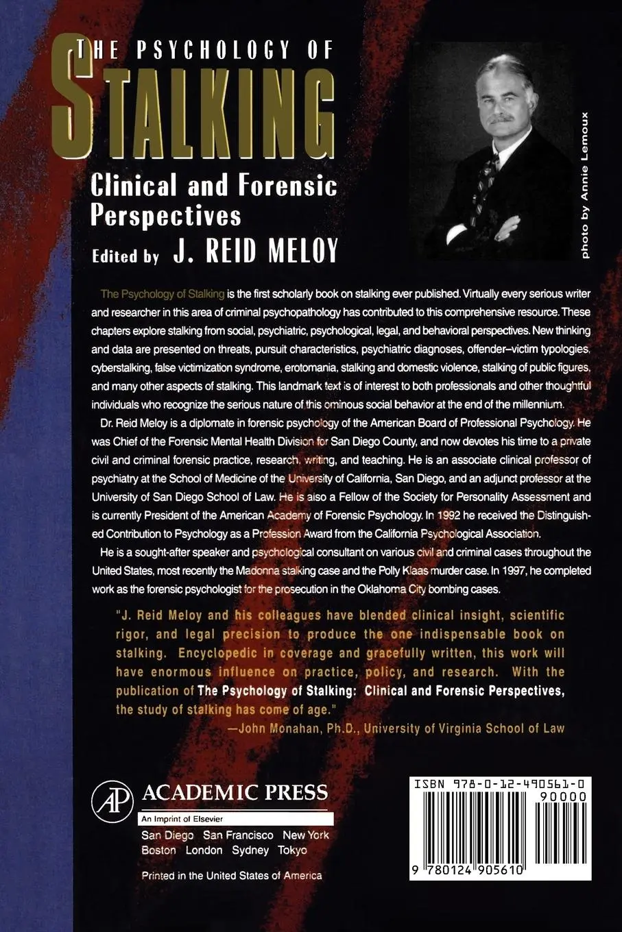 Rückseite: 9780124905610 | The Psychology of Stalking | Clinical and Forensic Perspectives | Buch