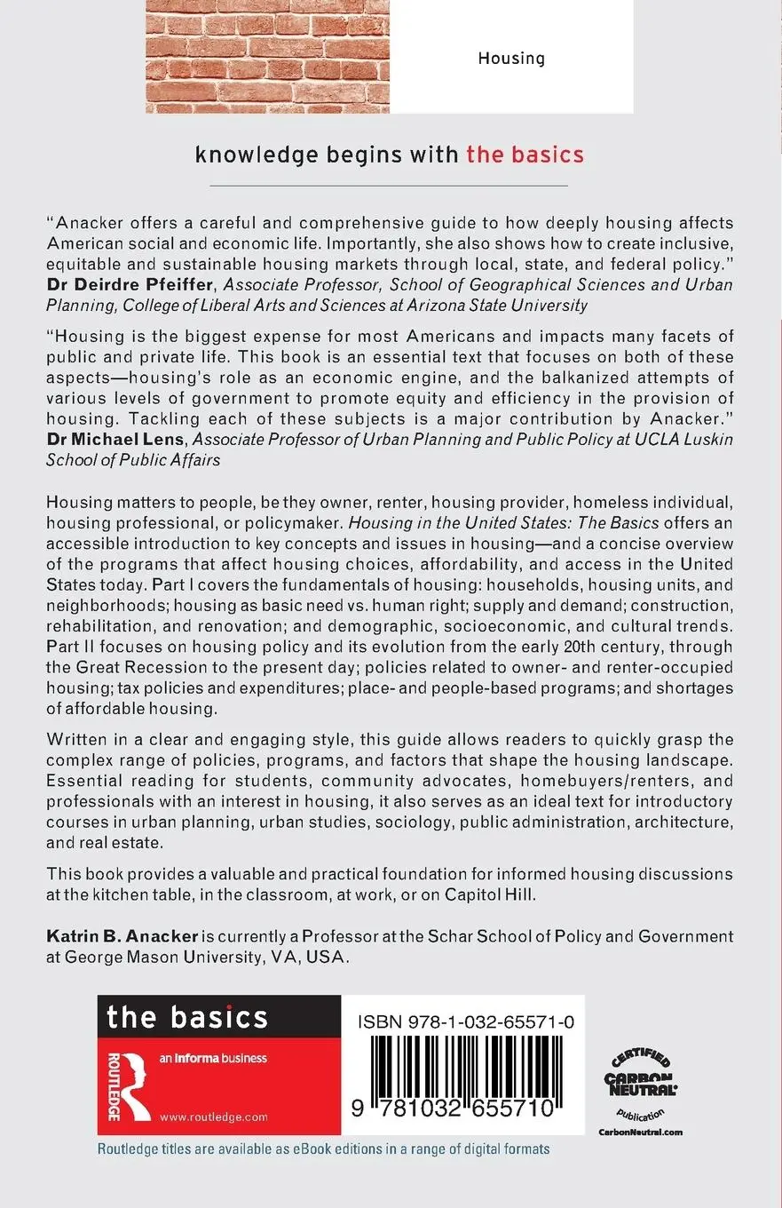 Rückseite: 9781032655710 | Housing in the United States | The Basics | Katrin B. Anacker | Buch