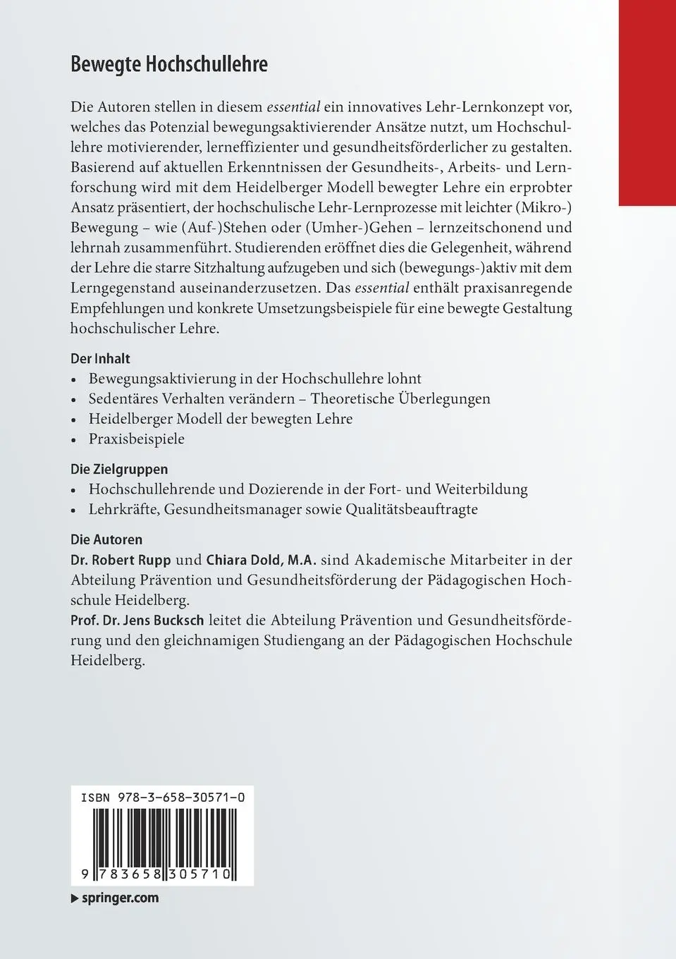 Rückseite: 9783658305710 | Bewegte Hochschullehre | Robert Rupp (u. a.) | Taschenbuch | xii
