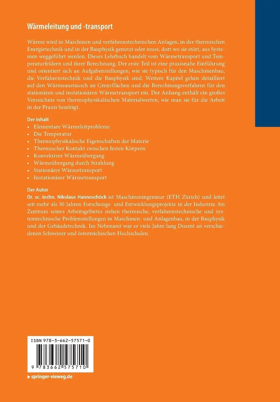 Rückseite: 9783662575710 | Wärmeleitung und -transport | Nikolaus Hannoschöck | Taschenbuch