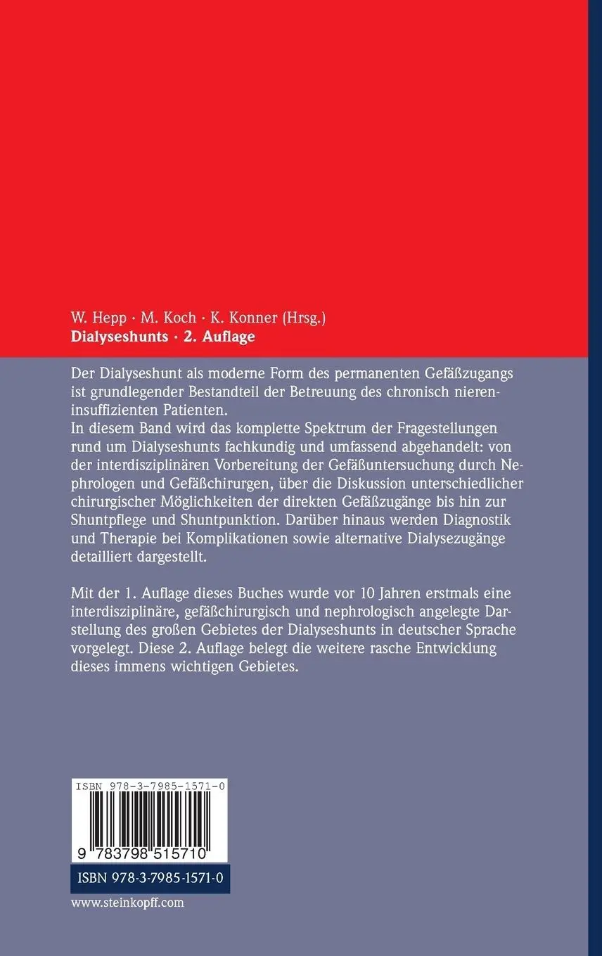 Rückseite: 9783798515710 | Dialyseshunts | Grundlagen - Chirurgie - Komplikationen | Hepp (u. a.)