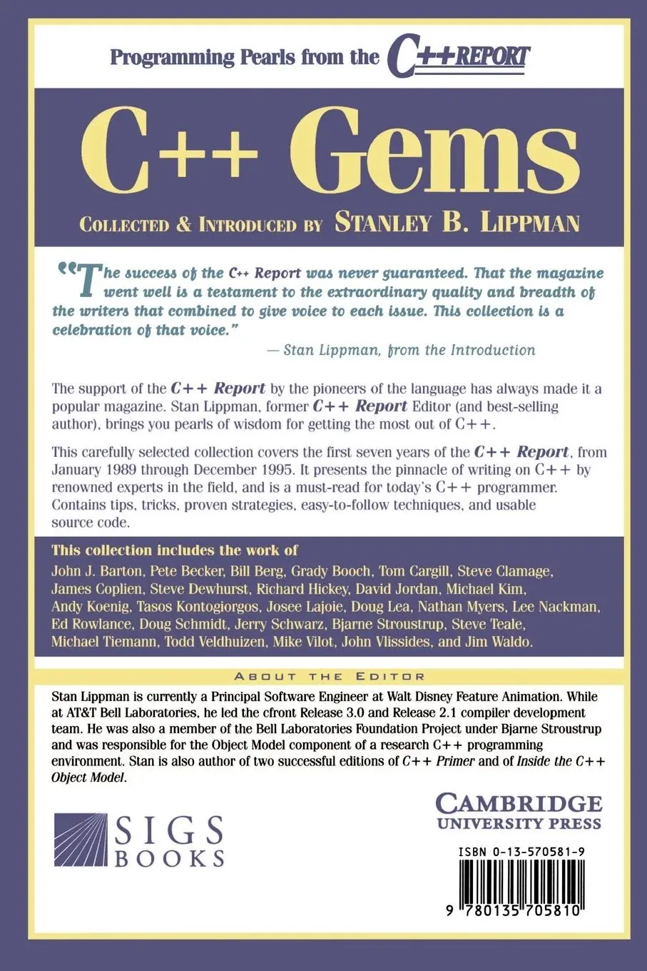 Rückseite: 9780135705810 | C++ Gems | Programming Pearls from the C++ Report | Stan Lippman