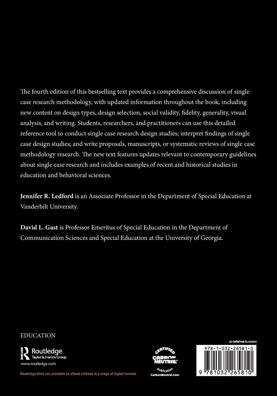 Rückseite: 9781032265810 | Single Case Research Methodology | Jennifer R. Ledford (u. a.) | Buch