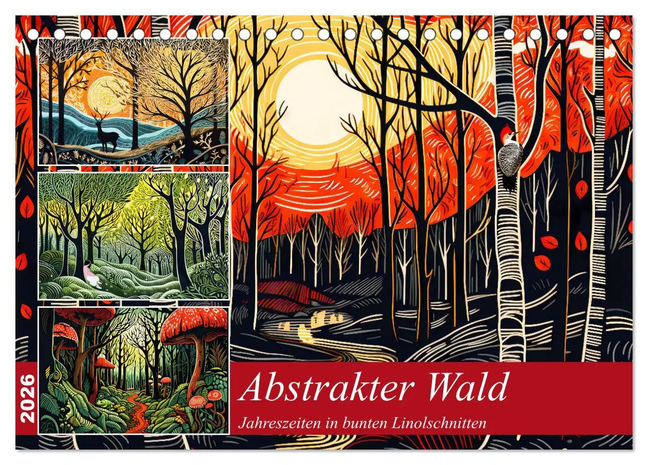Cover: 9783457495810 | Abstrakter Wald - Jahreszeiten in bunten Linolschnitten...
