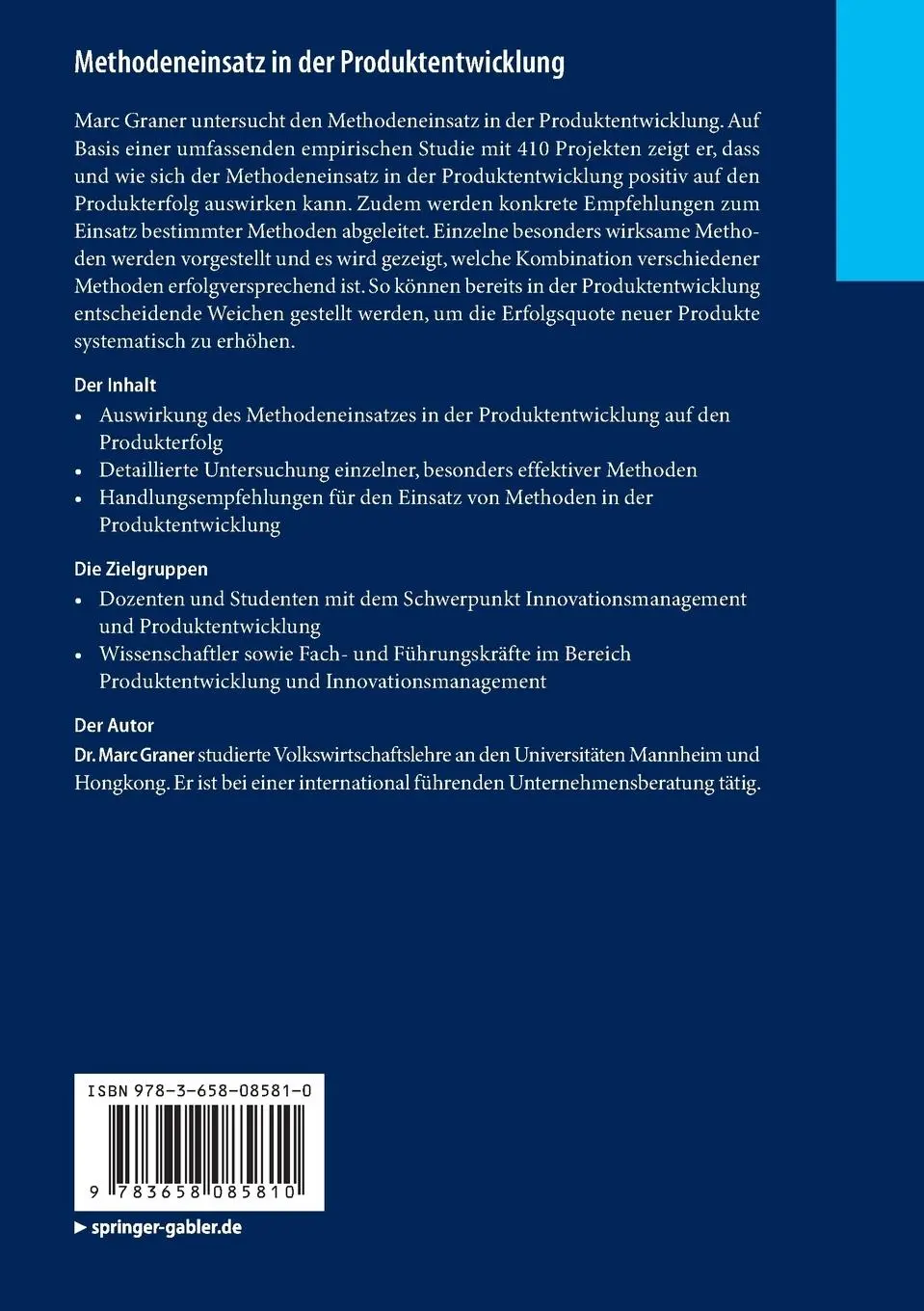 Rückseite: 9783658085810 | Methodeneinsatz in der Produktentwicklung | Marc Graner | Taschenbuch