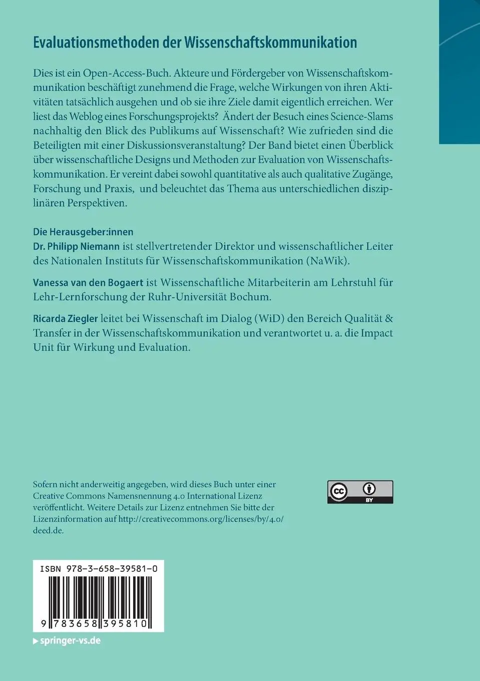 Rückseite: 9783658395810 | Evaluationsmethoden der Wissenschaftskommunikation | Niemann (u. a.)