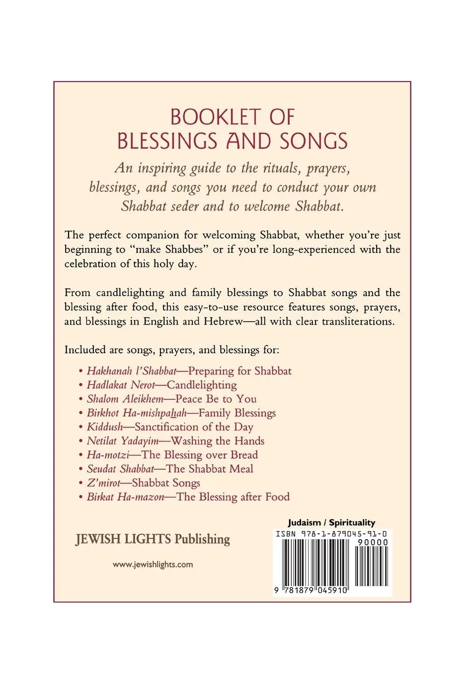 Rückseite: 9781879045910 | Shabbat Seder | Booklet of Blessings and Songs | Ron Wolfson | Buch