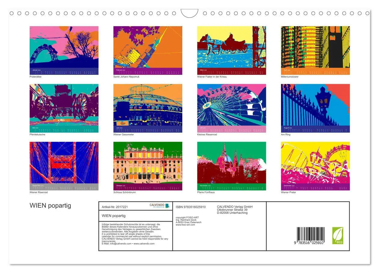 Bild: 9783516025910 | WIEN popartig (Wandkalender 2026 DIN A3 quer), CALVENDO Monatskalender