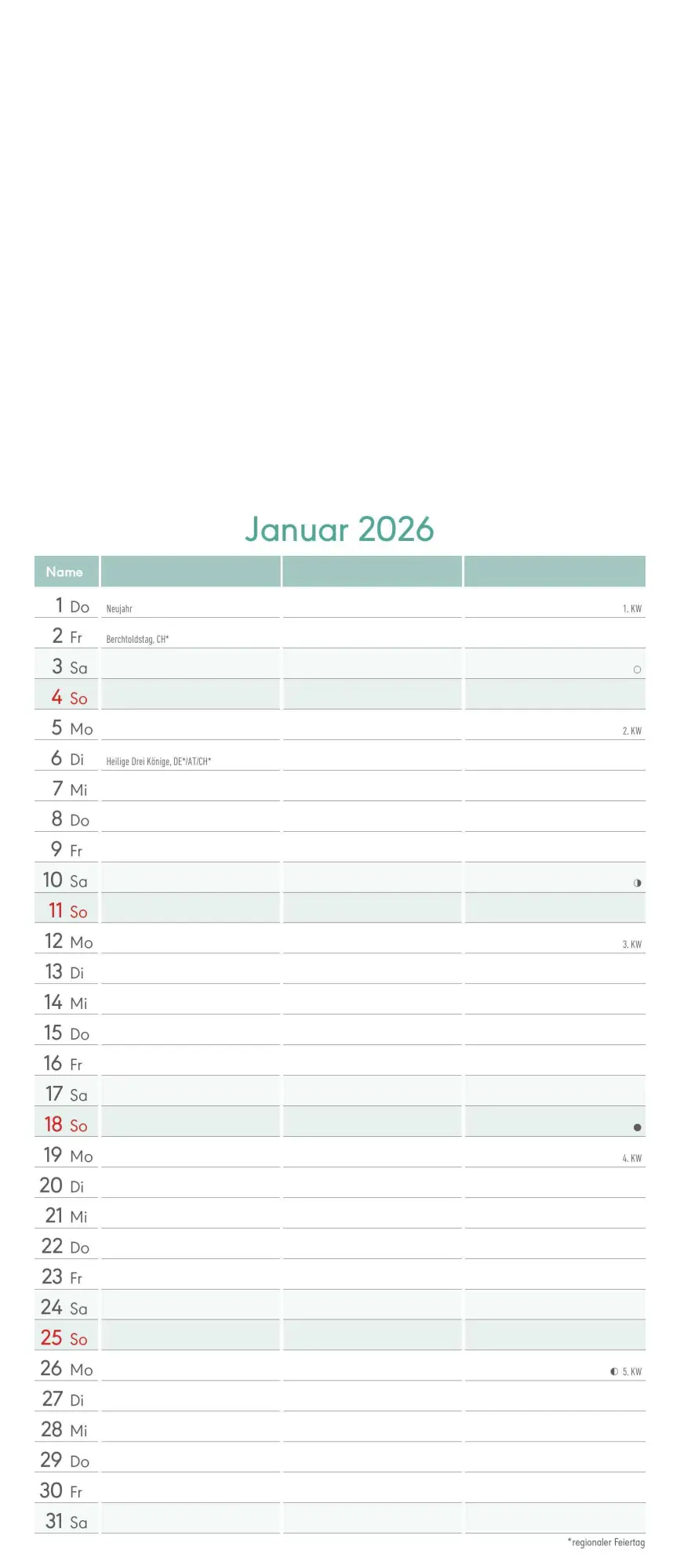 Bild: 4069095006010 | Kreativ-Kalender Planer für 2 2026 - 3 Spalten - 19,5x45 cm - Foto,...