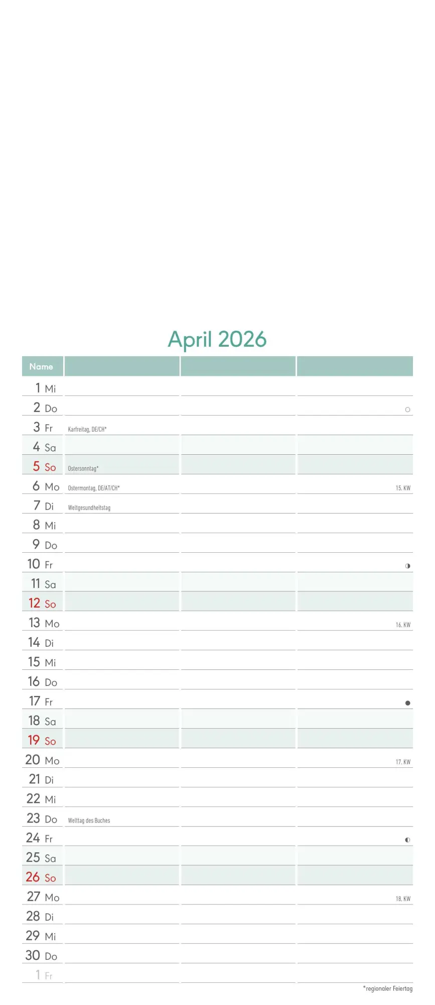 Bild: 4069095006010 | Kreativ-Kalender Planer für 2 2026 - 3 Spalten - 19,5x45 cm - Foto,...