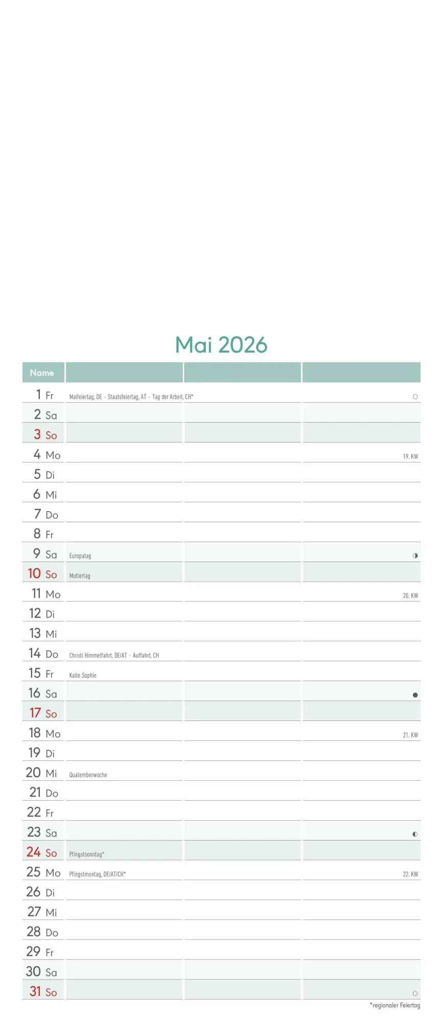 Bild: 4069095006010 | Kreativ-Kalender Planer für 2 2026 - 3 Spalten - 19,5x45 cm - Foto,...