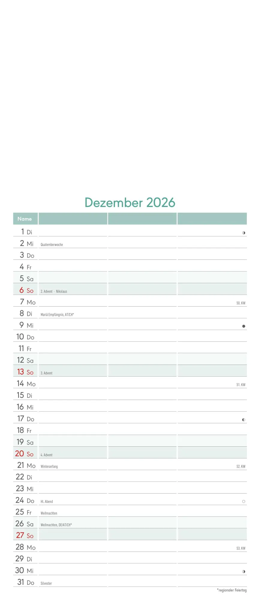 Bild: 4069095006010 | Kreativ-Kalender Planer für 2 2026 - 3 Spalten - 19,5x45 cm - Foto,...