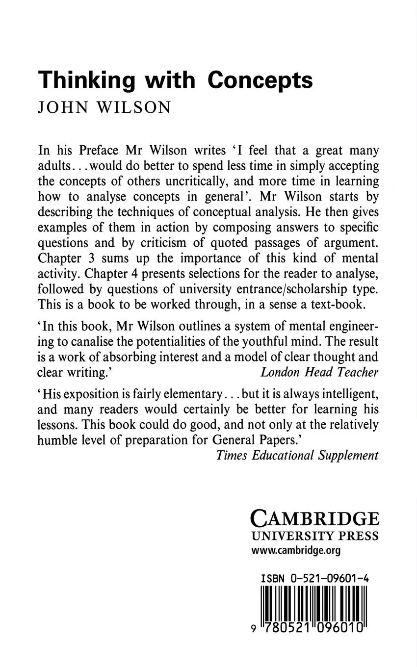 Rückseite: 9780521096010 | Thinking with Concepts | John Wilson | Taschenbuch | Englisch | 2006