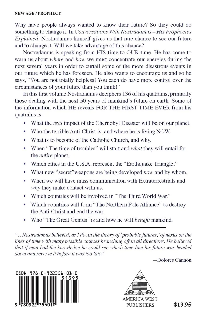 Rückseite: 9780922356010 | Conversations with Nostradamus | His Prophecies Explained | Buch