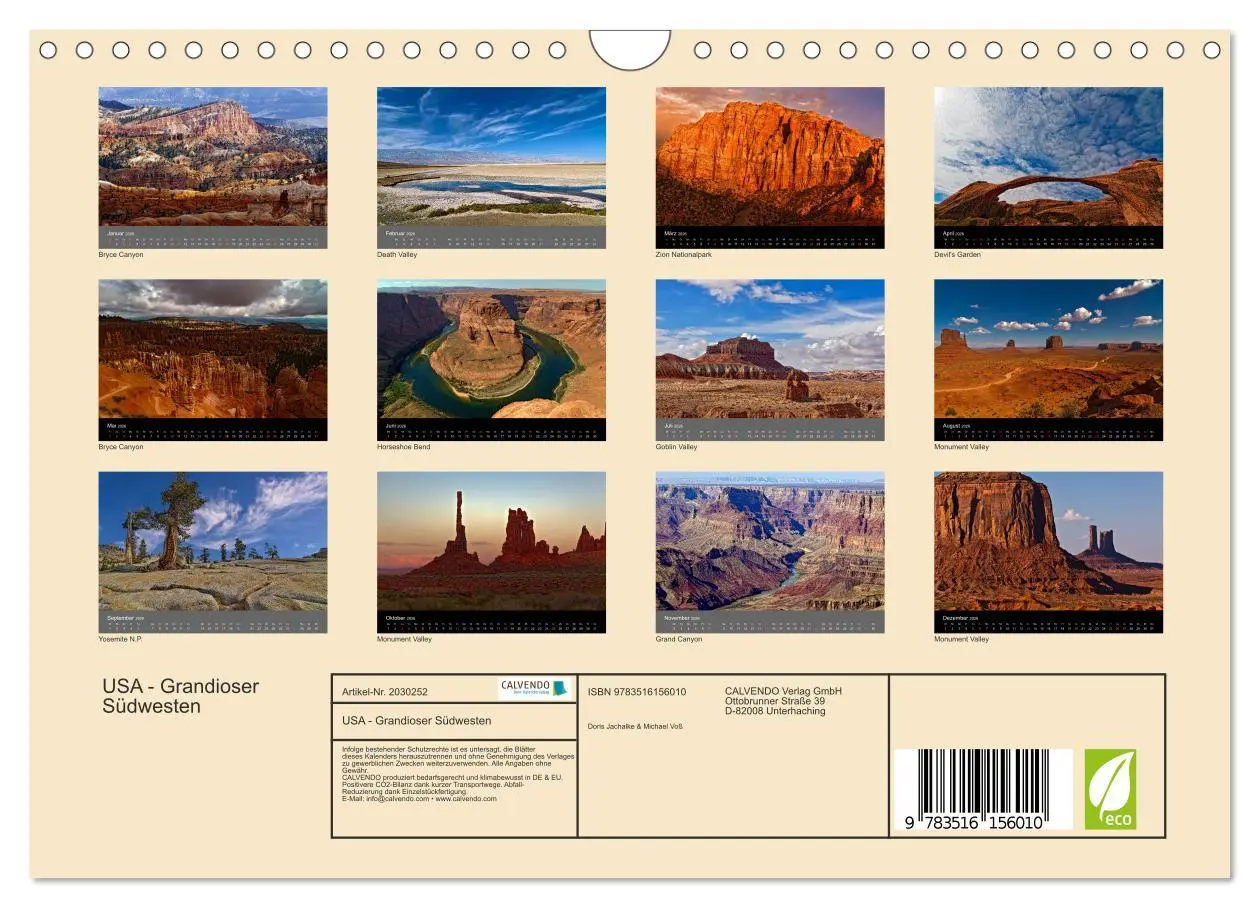 Bild: 9783516156010 | USA - Grandioser Südwesten (Wandkalender 2026 DIN A4 quer),...