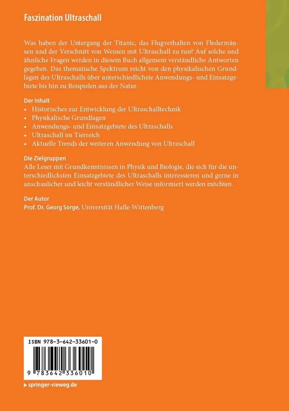 Rückseite: 9783642336010 | Faszination Ultraschall | Georg Sorge | Taschenbuch | 120 S. | Deutsch