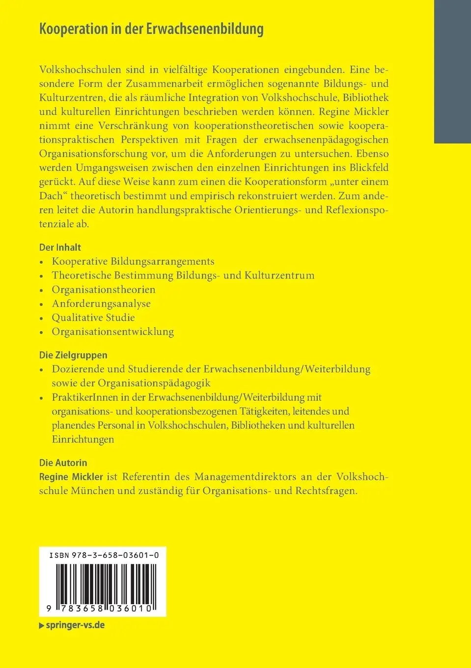 Rückseite: 9783658036010 | Kooperation in der Erwachsenenbildung | Regine Mickler | Taschenbuch