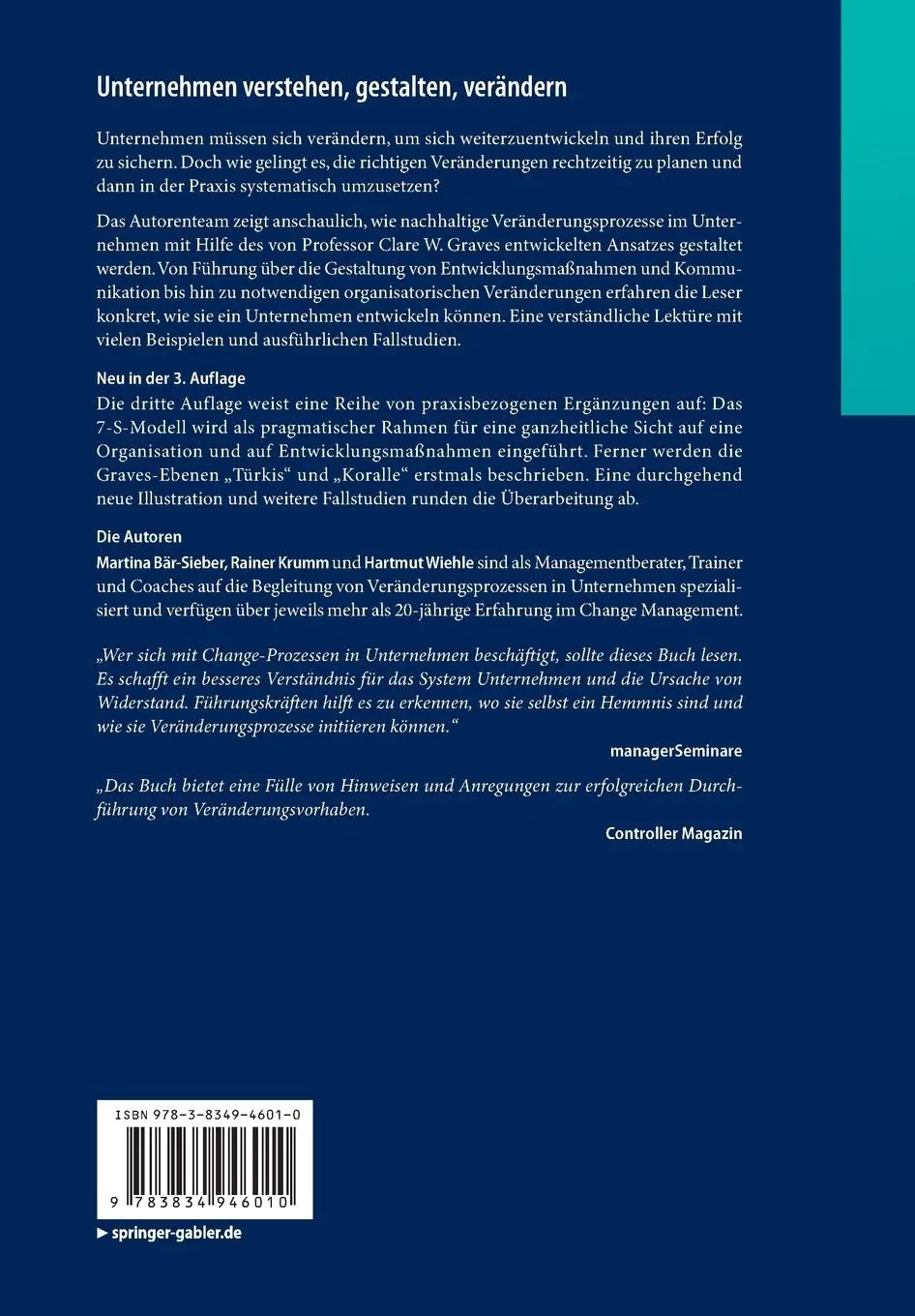 Rückseite: 9783834946010 | Unternehmen verstehen, gestalten, verändern | Bär-Sieber (u. a.)
