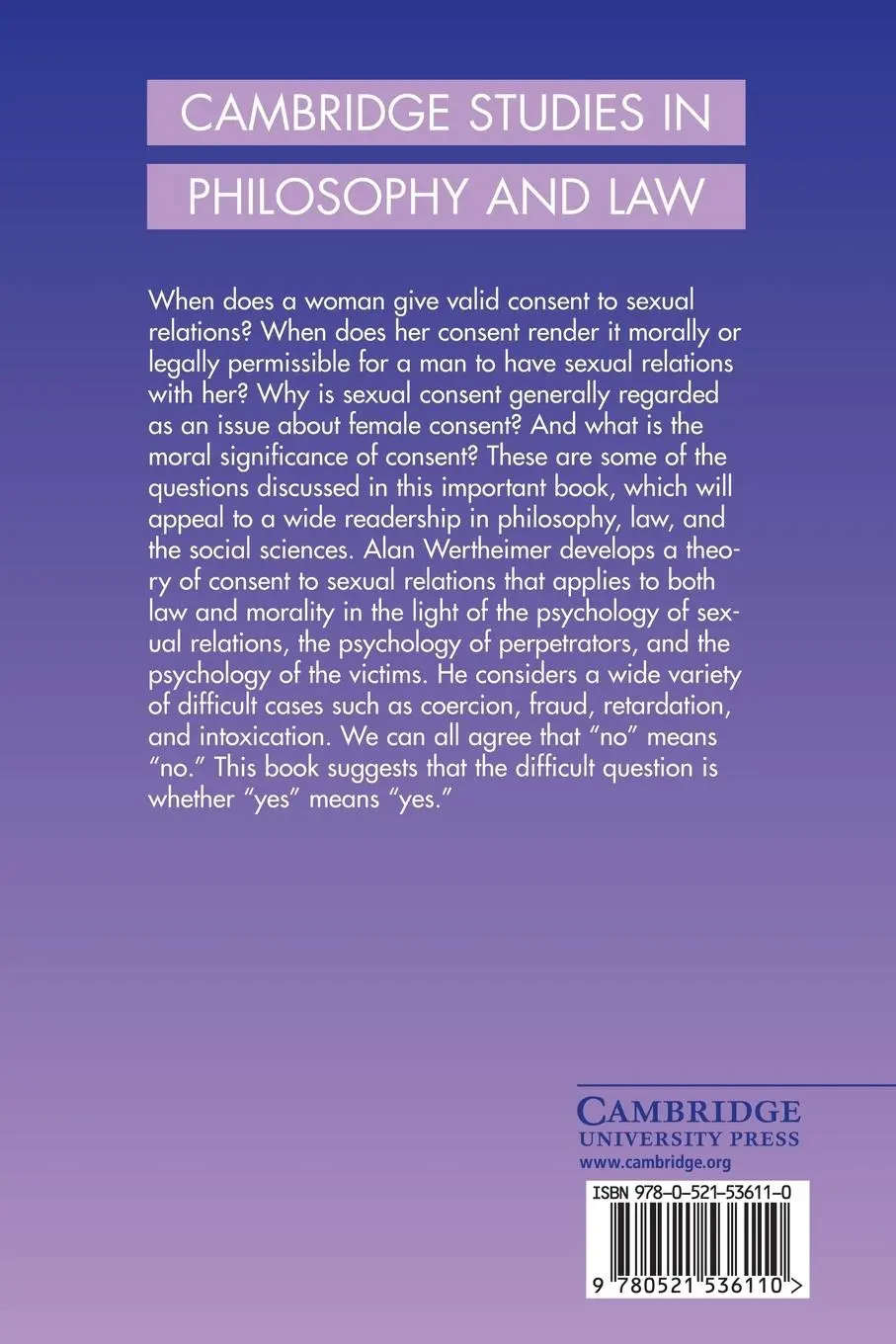 Rückseite: 9780521536110 | Consent to Sexual Relations | Alan Wertheimer | Taschenbuch | Englisch