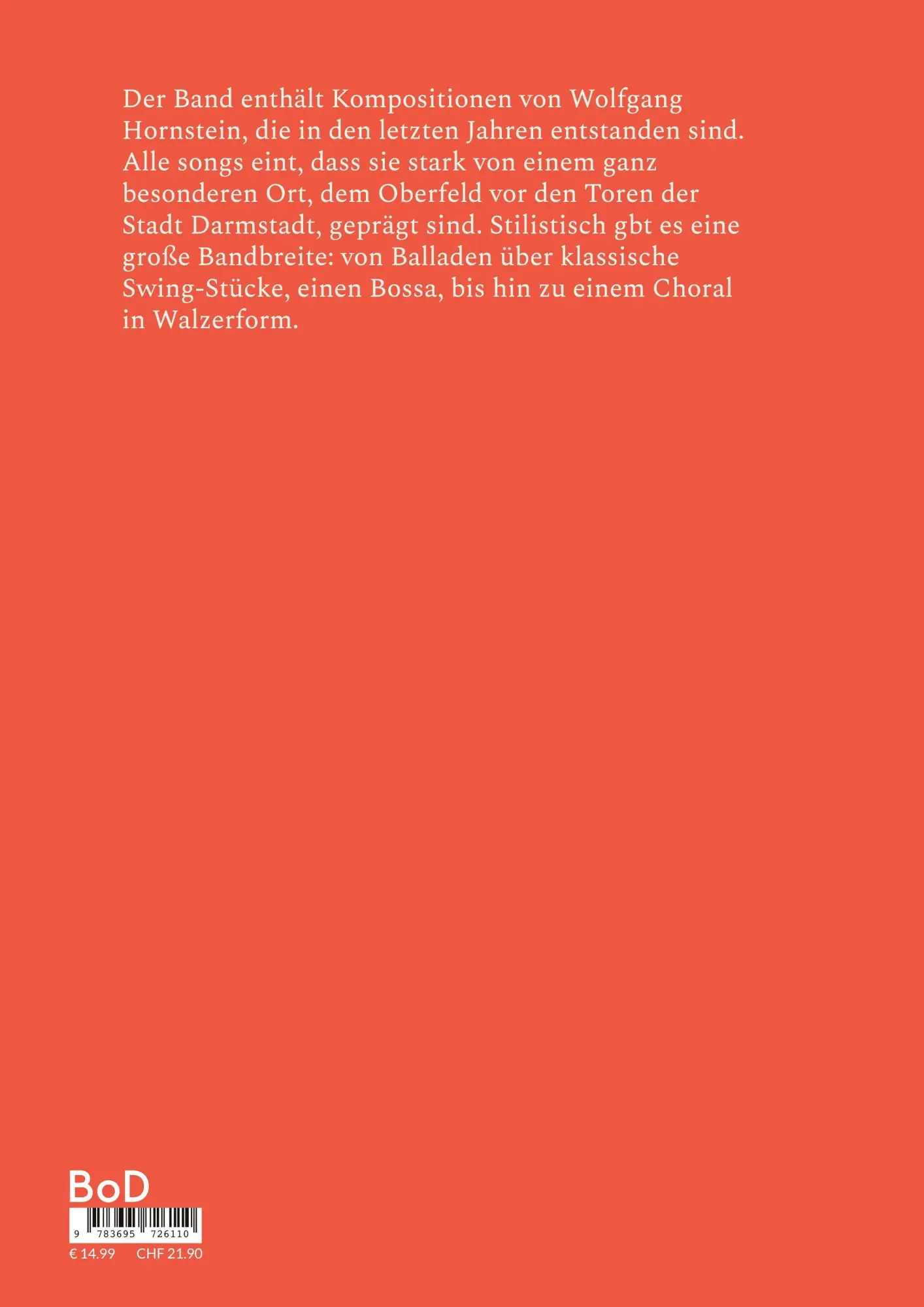 Rückseite: 9783695726110 | Outside | Das Oberfeld Songbook | Wolfgang Hornstein | Taschenbuch