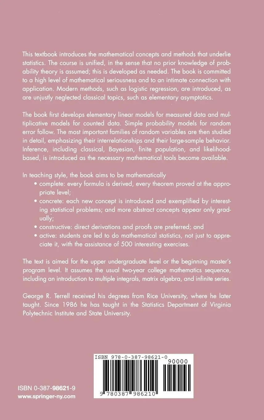 Rückseite: 9780387986210 | Mathematical Statistics | A Unified Introduction | George R. Terrell