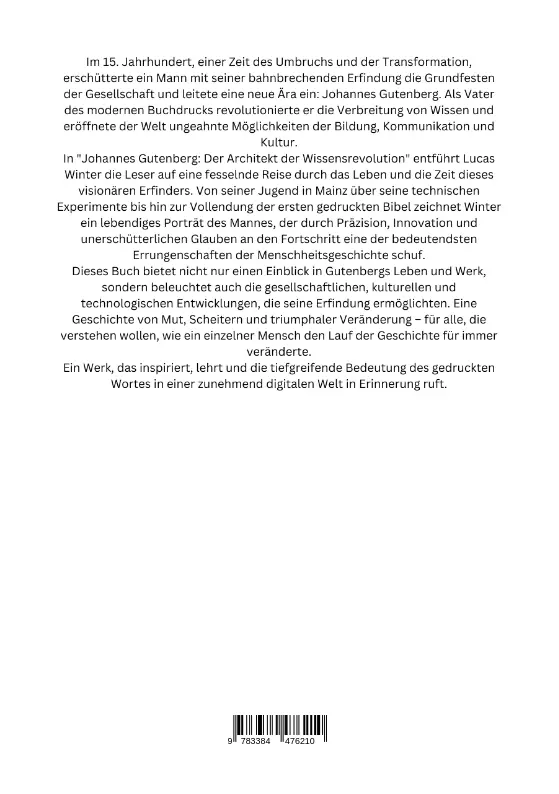 Rückseite: 9783384476210 | Johannes Gutenberg: Der Architekt der Wissensrevolution | Lucas Winter