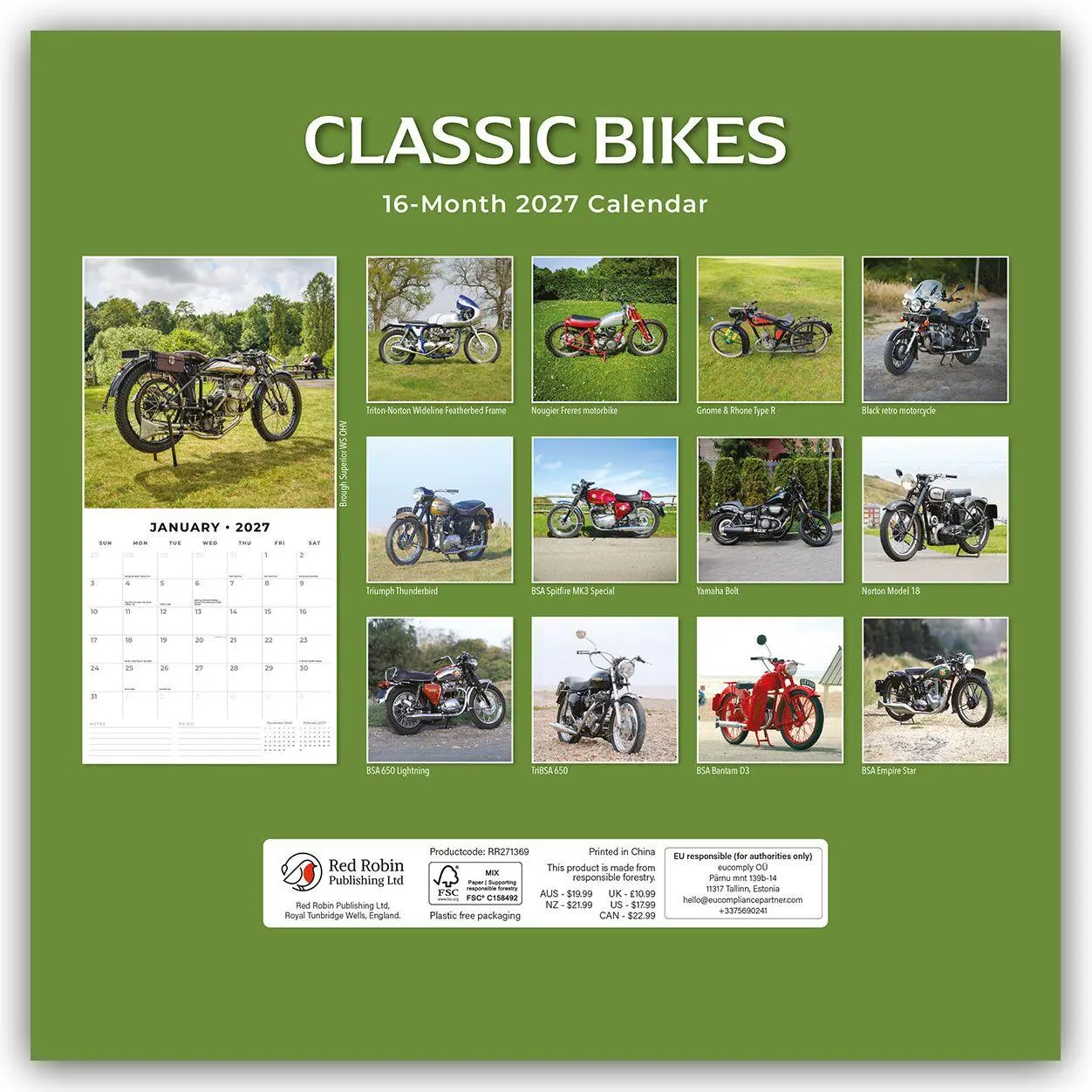 Rückseite: 9781837016310 | Classic Bikes - Klassische Motorräder 2027 - 16-Monatskalender | Red