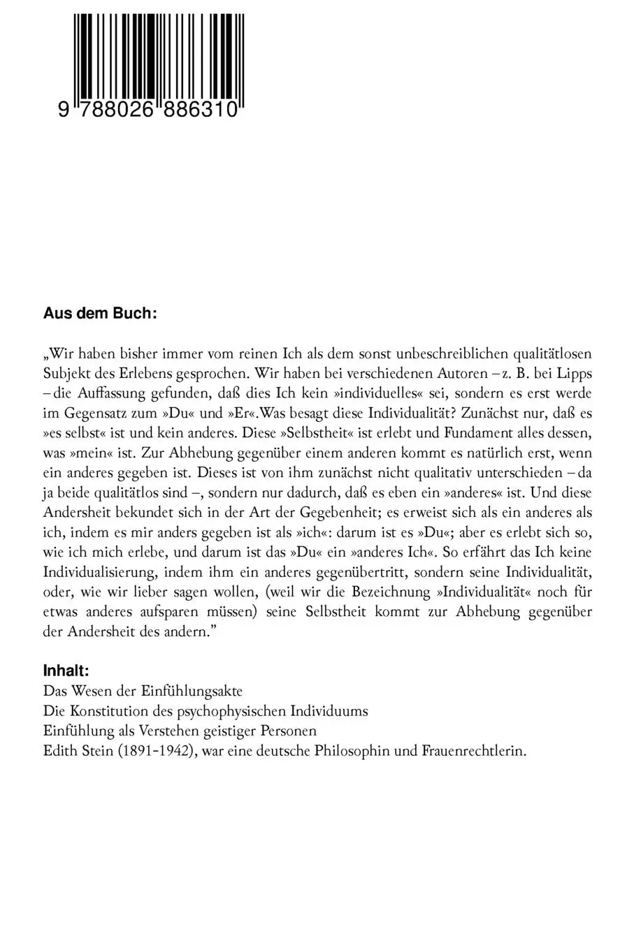 Rückseite: 9788026886310 | Zum Problem der Einfühlung | Edith Stein | Taschenbuch | Englisch