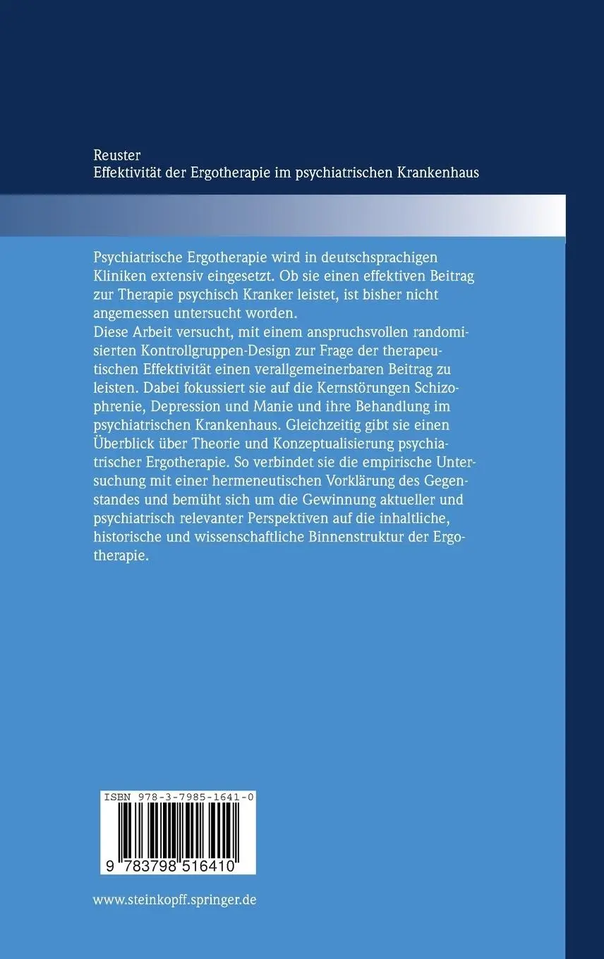 Rückseite: 9783798516410 | Effektivität der Ergotherapie im psychiatrischen Krankenhaus | Reuster