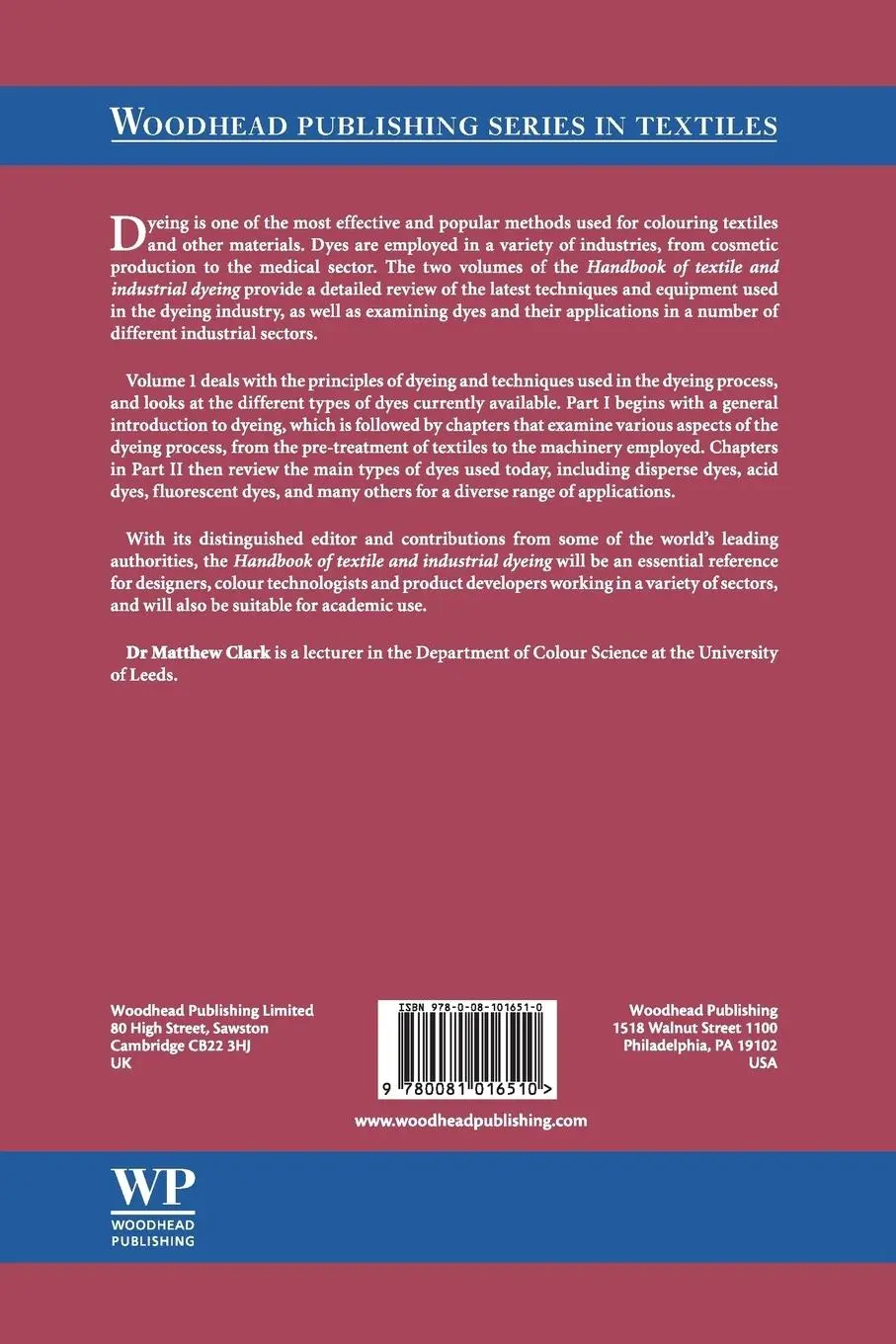 Rückseite: 9780081016510 | Handbook of Textile and Industrial Dyeing | Matthew Clark (u. a.)