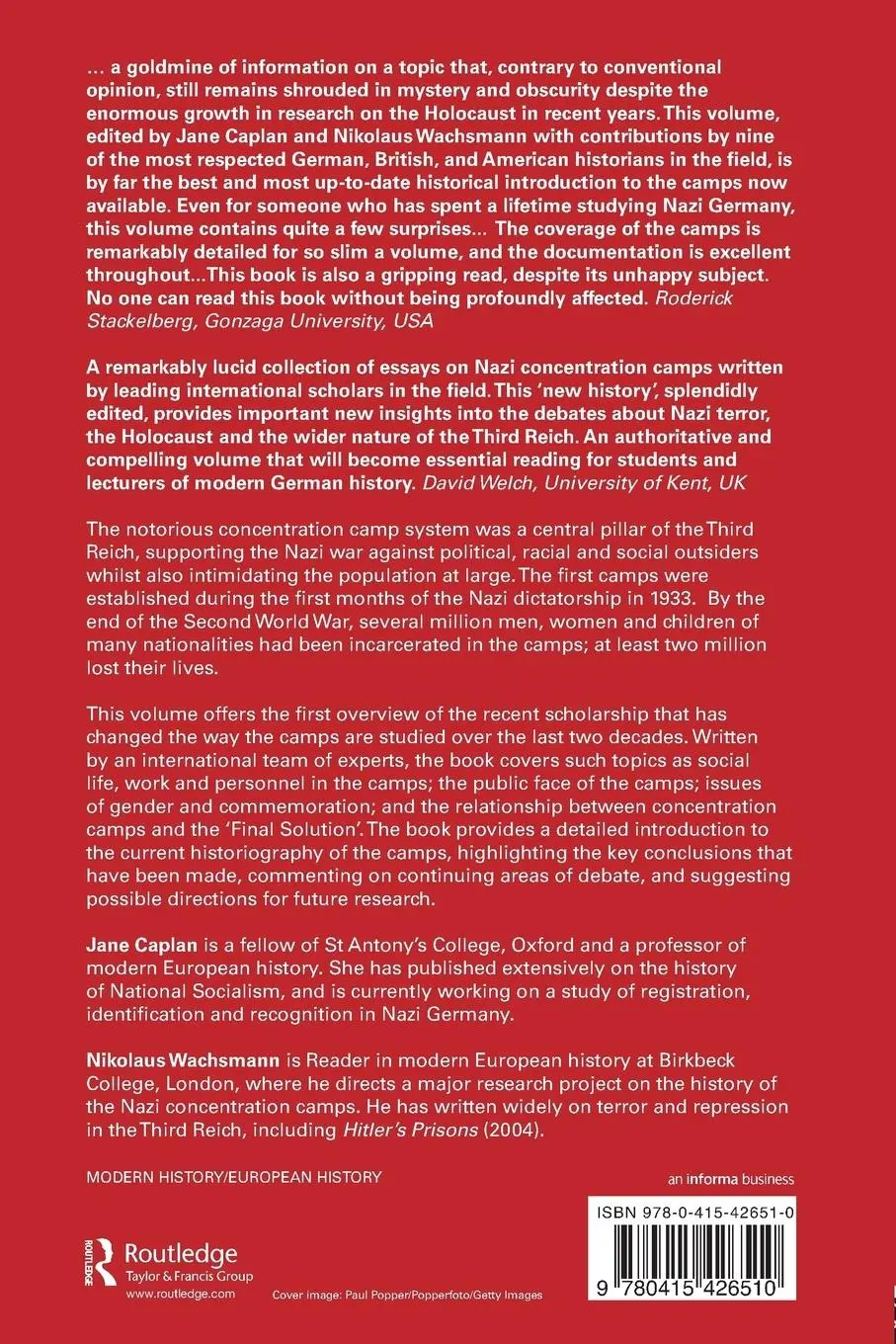 Rückseite: 9780415426510 | Concentration Camps in Nazi Germany | The New Histories | Taschenbuch