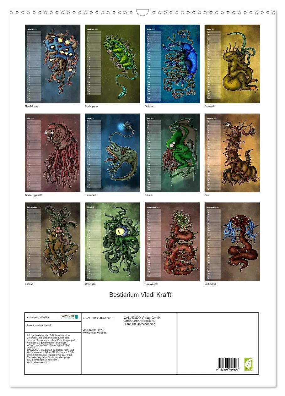 Bild: 9783516416510 | Bestiarium Vladi Krafft (Wandkalender 2026 DIN A2 hoch), CALVENDO...