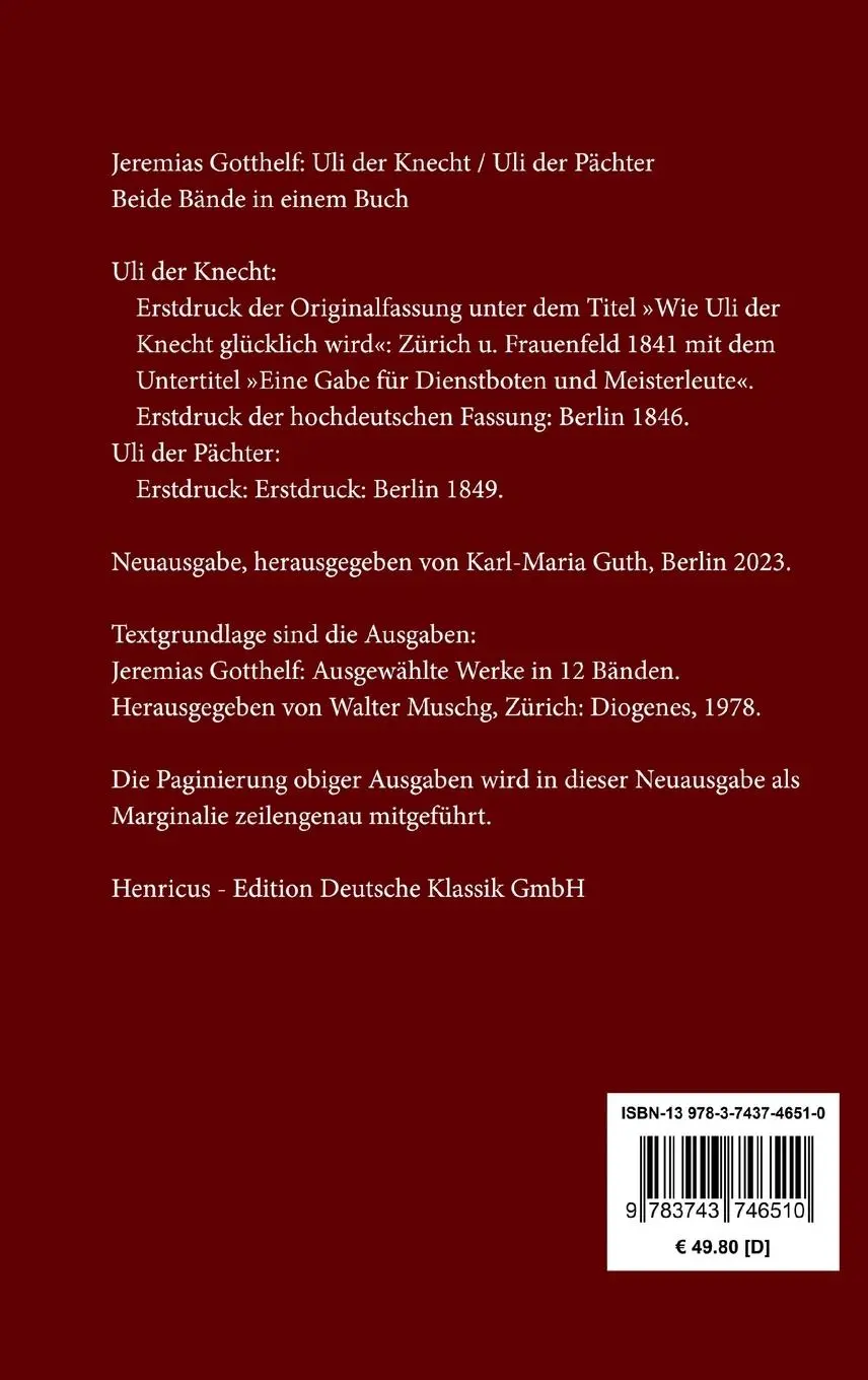 Rückseite: 9783743746510 | Uli der Knecht / Uli der Pächter | Beide Bände in einem Buch | Buch